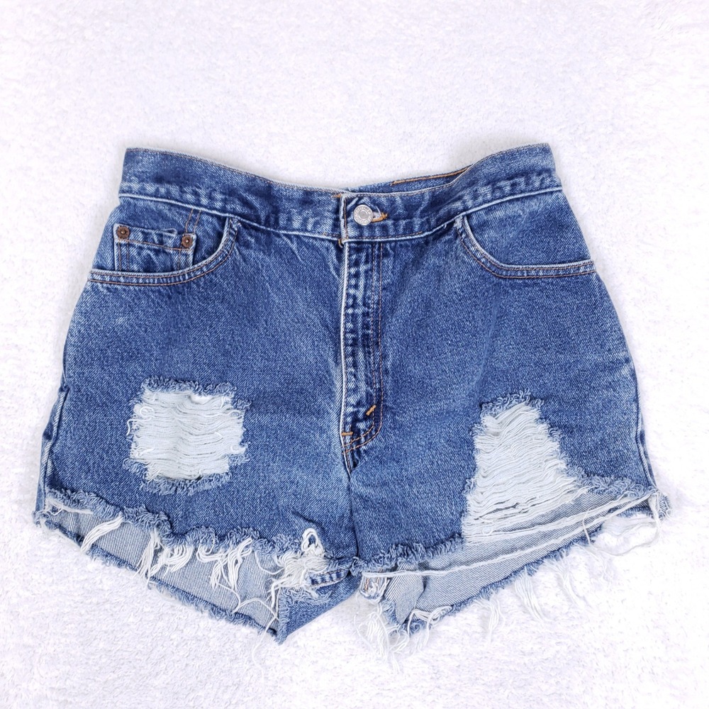 Levi's Vintage High Waisted Denim Shorts Womens Distressed Cut Off Frayed Blue
